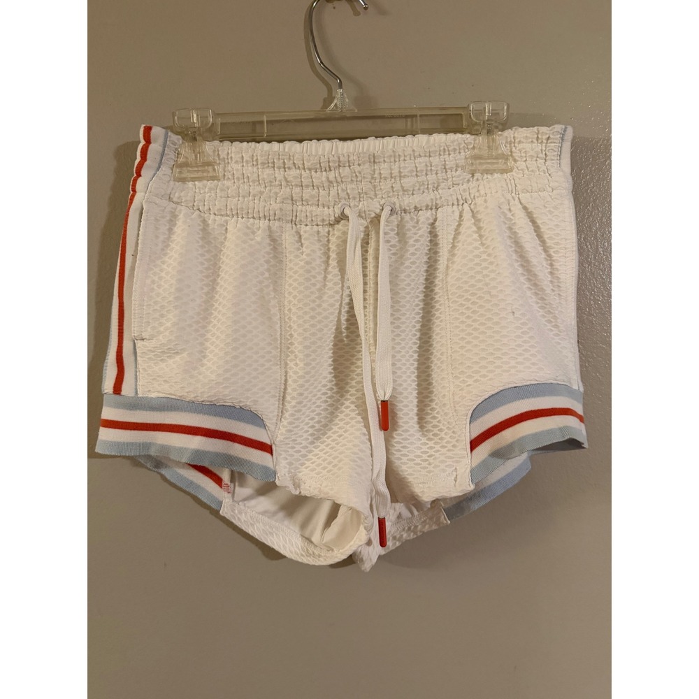 Free People FP Movement White Mesh Striped Athletic Shorts Women XS Retro Sport